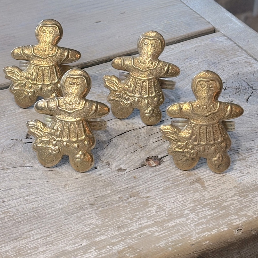 4 Vintage Brass Gingerbread Napkin Rings.  2.5”T Christmas | Holiday | Whimsical